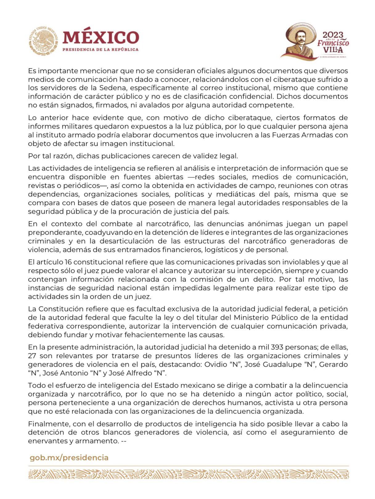 Gobierno de México señala que informes militares expuestos tras hackeo pudieron haber sido manipulados