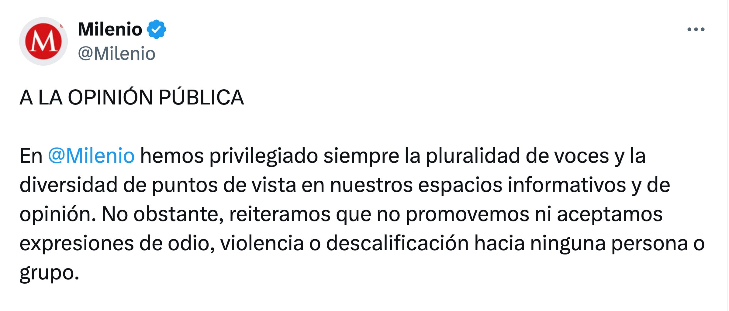 Milenio sobre comentarios de Salvador Ramírez