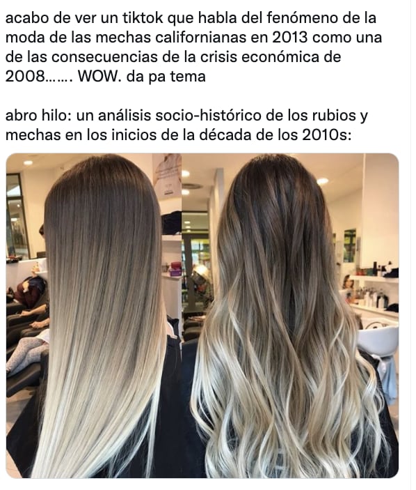 Hilo de Twitter que explica la tendencia de las mechas californianas