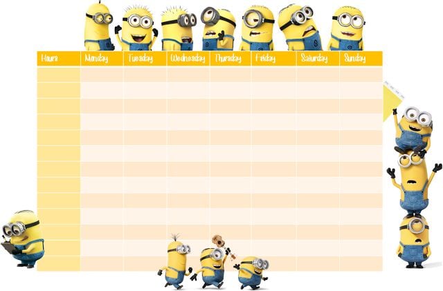 Horario escolar de Minions para regreso a clases 2024 en inglés