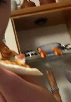 Foto extraña con la pierna de cerdo