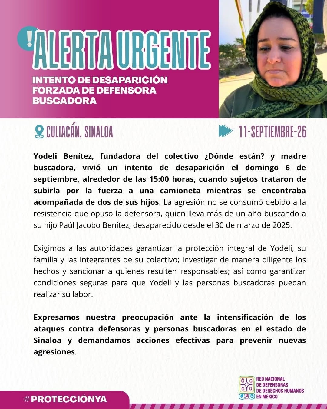Piden protección para madre buscadora de Culiacán tras intento de secuestro