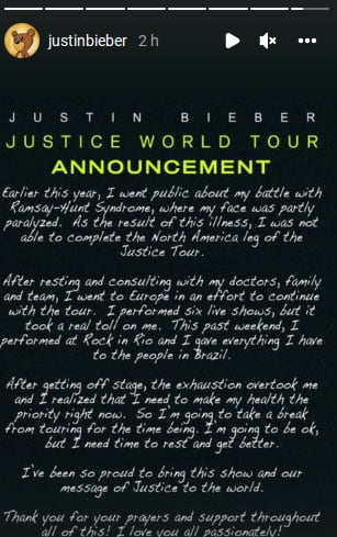 Justin Bieber cancela el resto de su gira