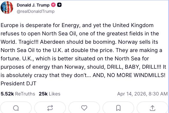 Donald Trump pretende “abrirle los ojos a Reino Unido” para explotar al Mar del Norte.