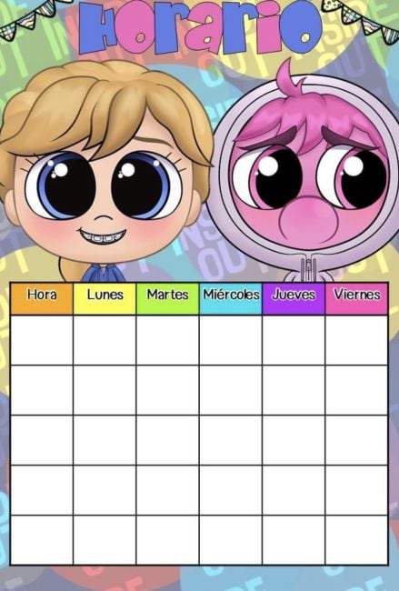 Horario escolar de Intensamente 2 para imprimir de Riley y Vergüenza