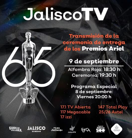 Programación y horarios de los Premios Ariel 2023 en Jalisco TV