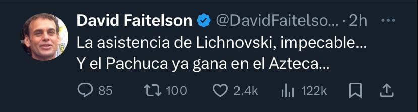 Tuits de David Faitelson sobre Igor Lichnovsky.