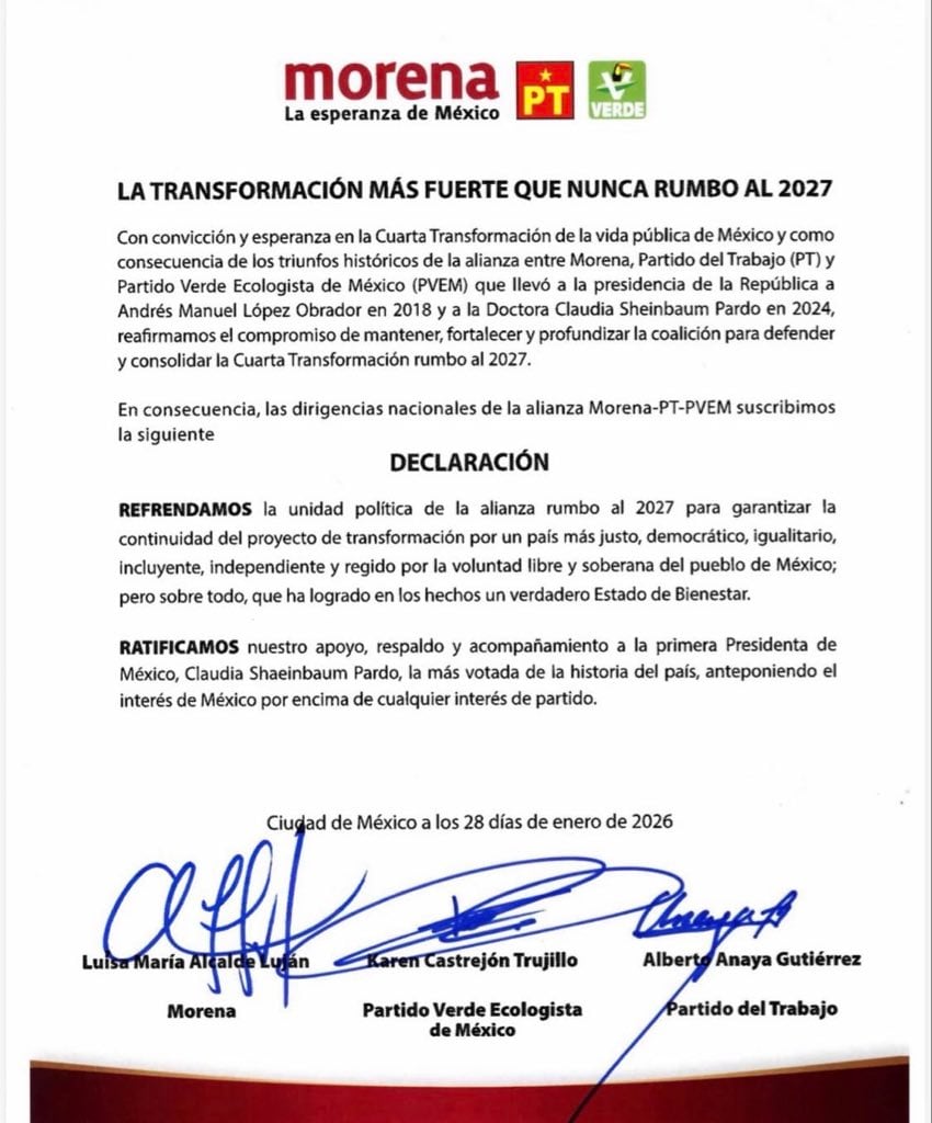 Partido Verde reafirma alianza con Morena y PT