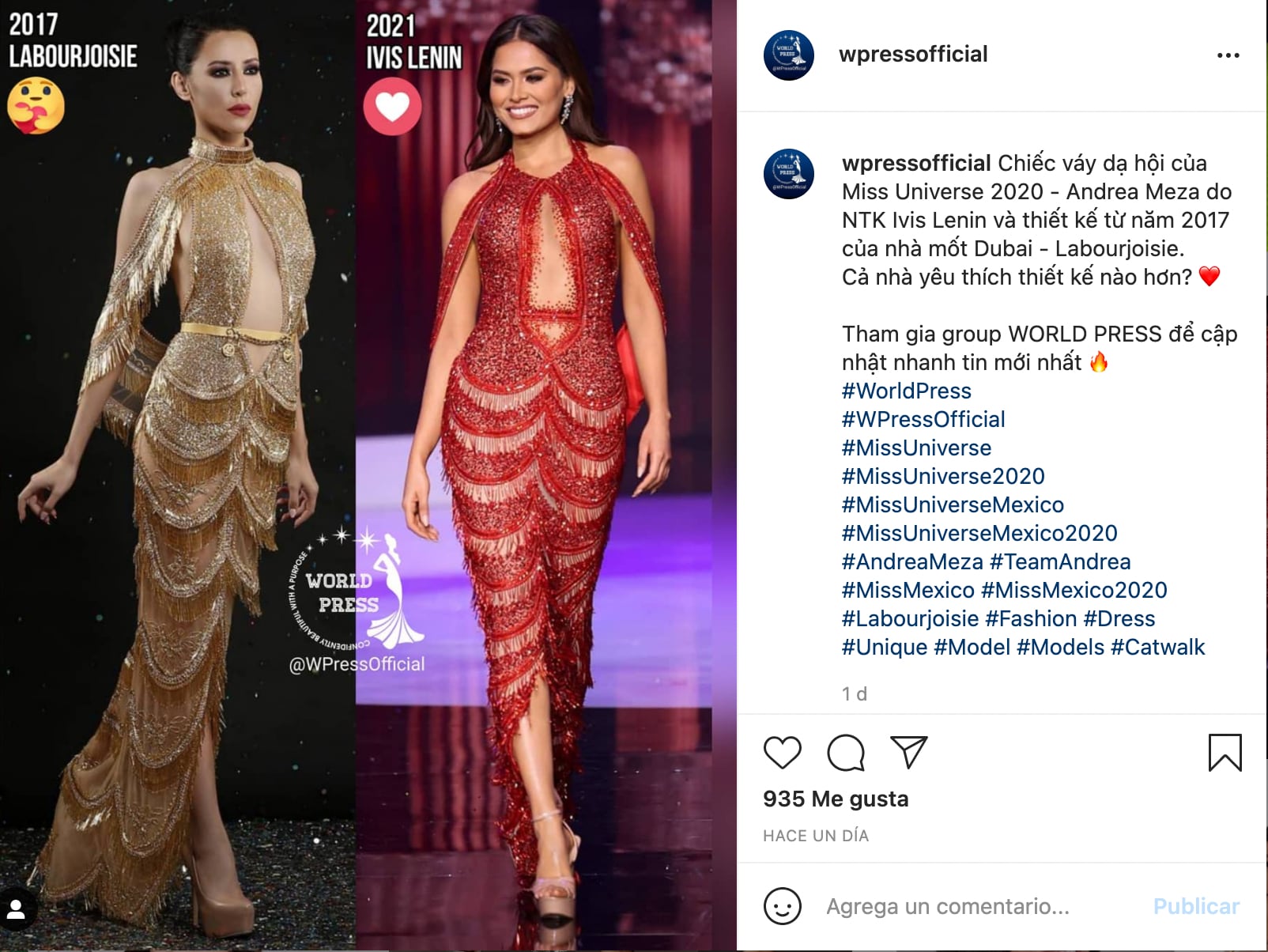 Acusan de plagio a otro vestido de Andrea Meza