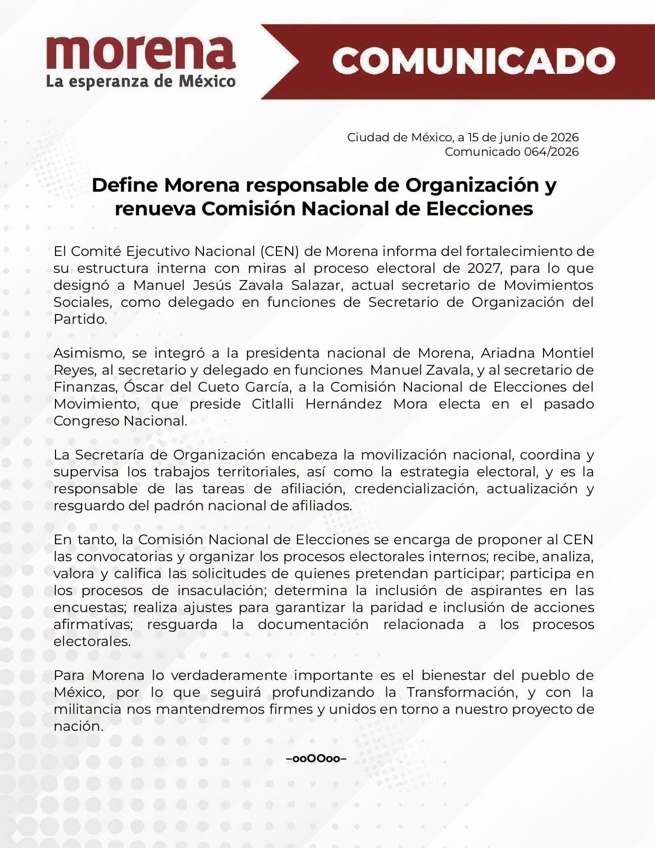 Morena mueve piezas rumbo a 2027 con el nombramiento de Manuel Jesús Zavala Salazar