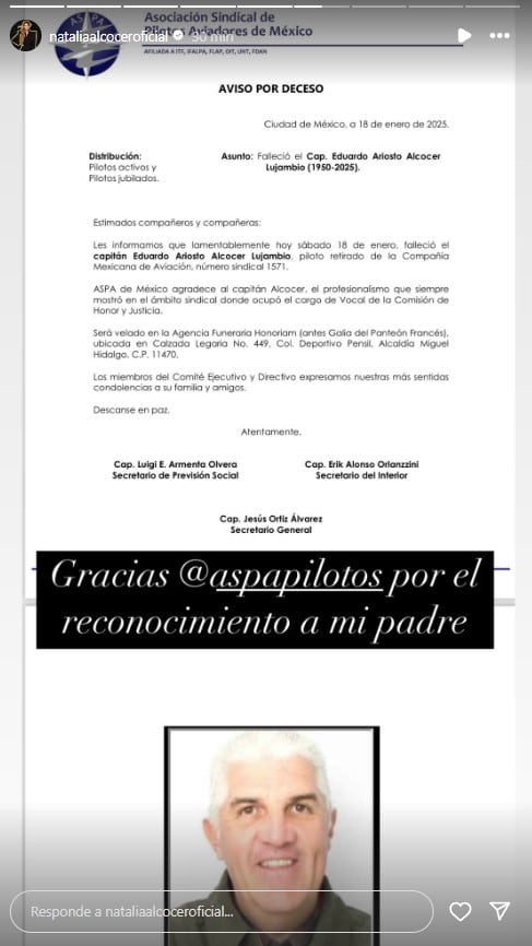 Natalia Alcocer agradece reconocimiento a su papá