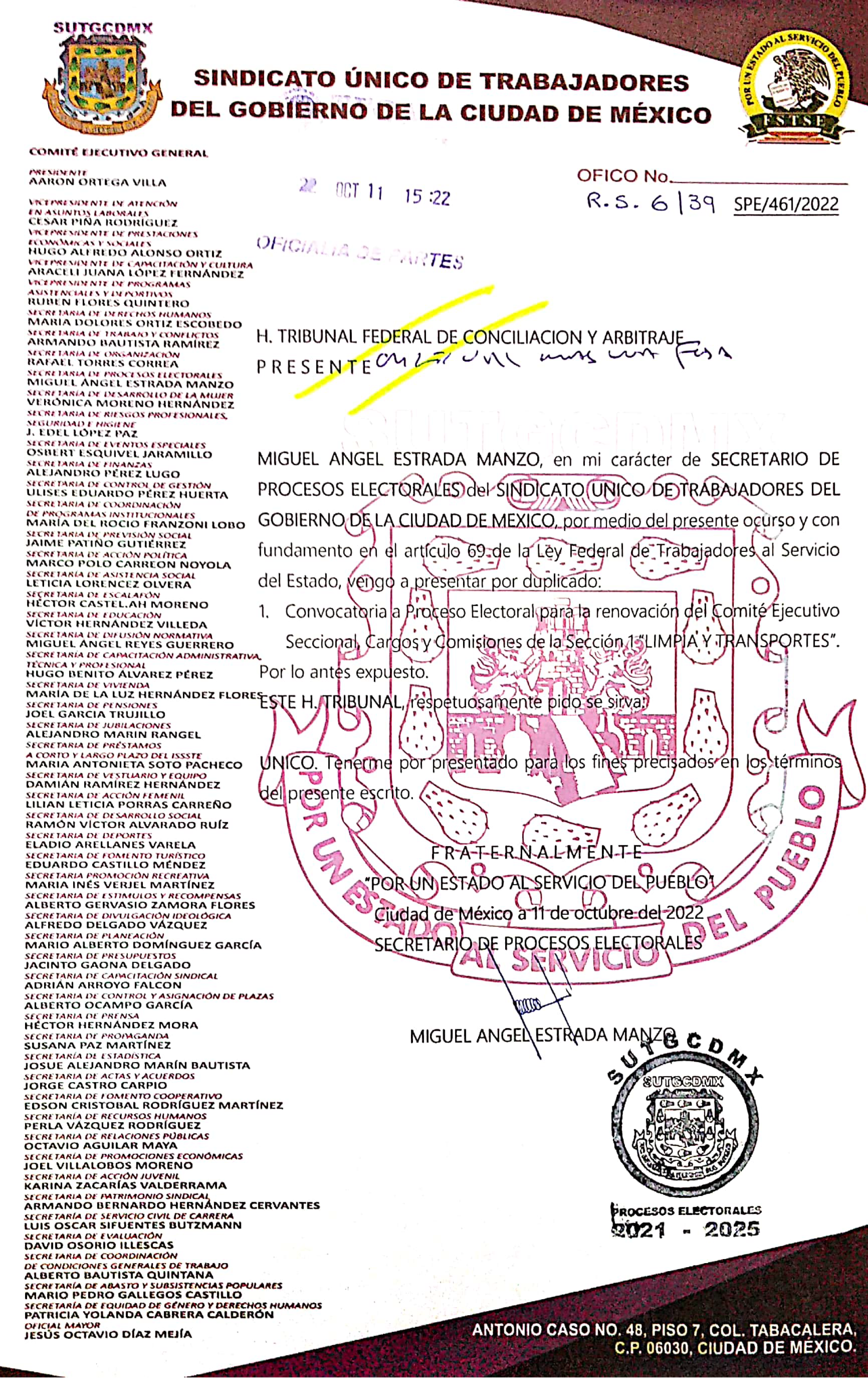 Convocatoria a elecciones SUTGCDMX