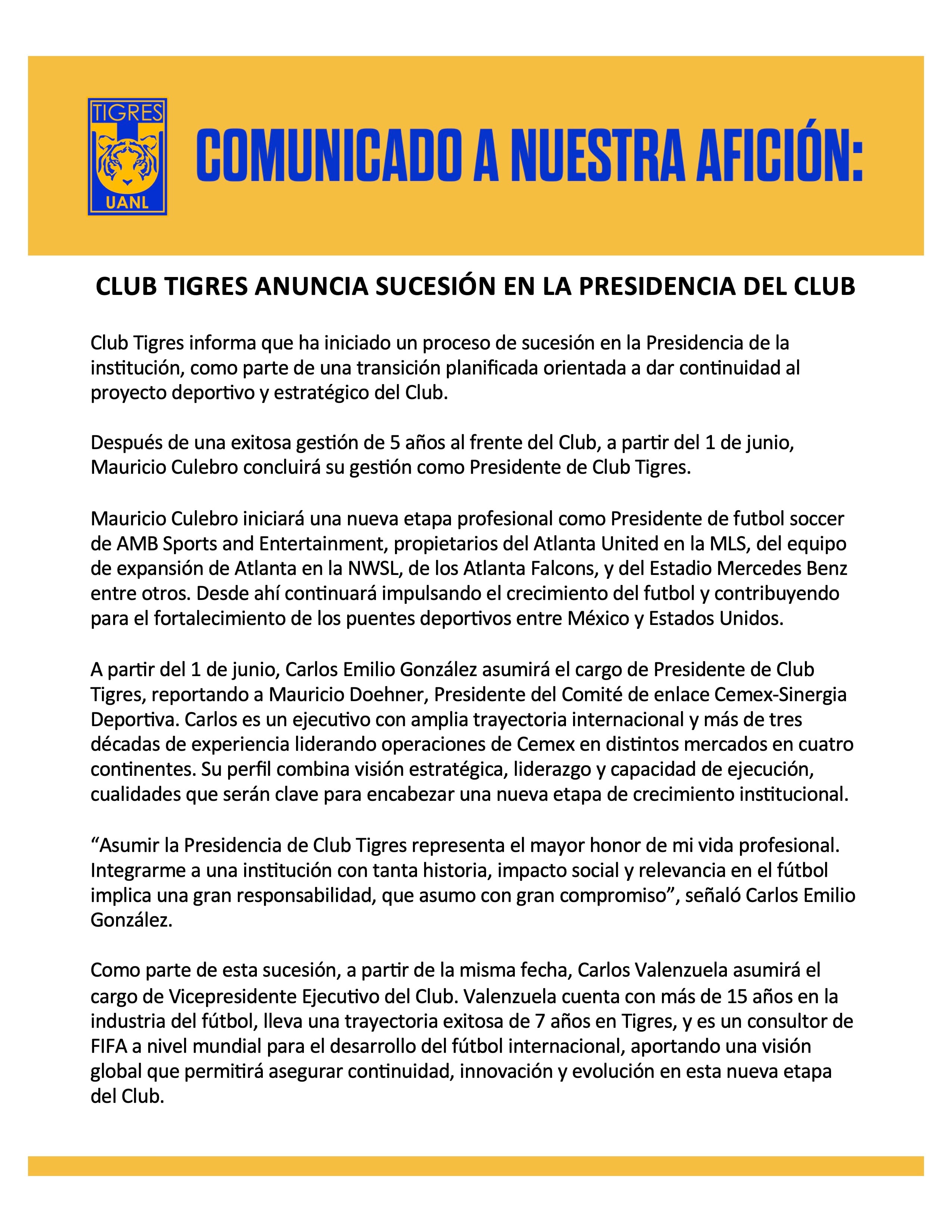 Comunicado Tigres