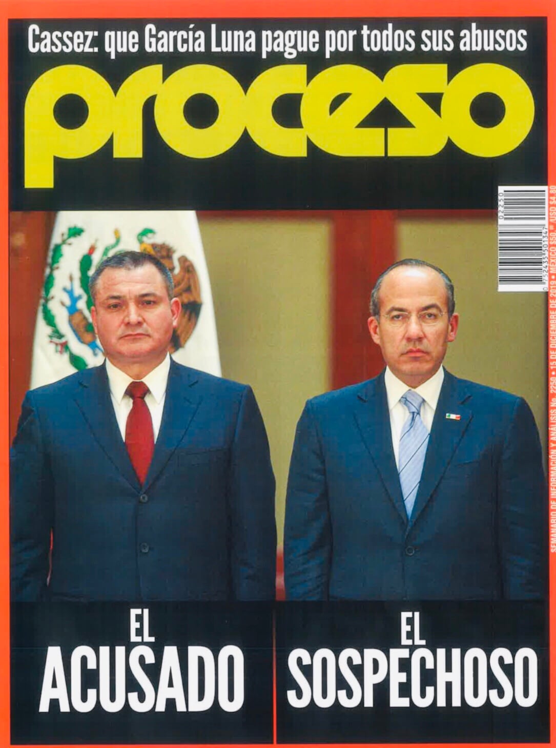 Portada Proceso: El acusado y El Sospechoso sobre Genaro García Luna y Felipe Calderón