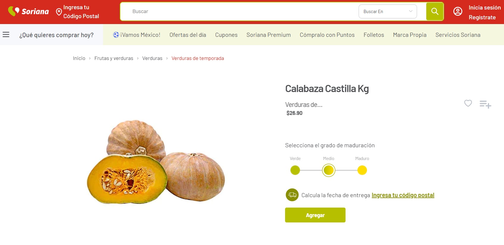 Este el precio de la calabaza de Castilla en Soriana