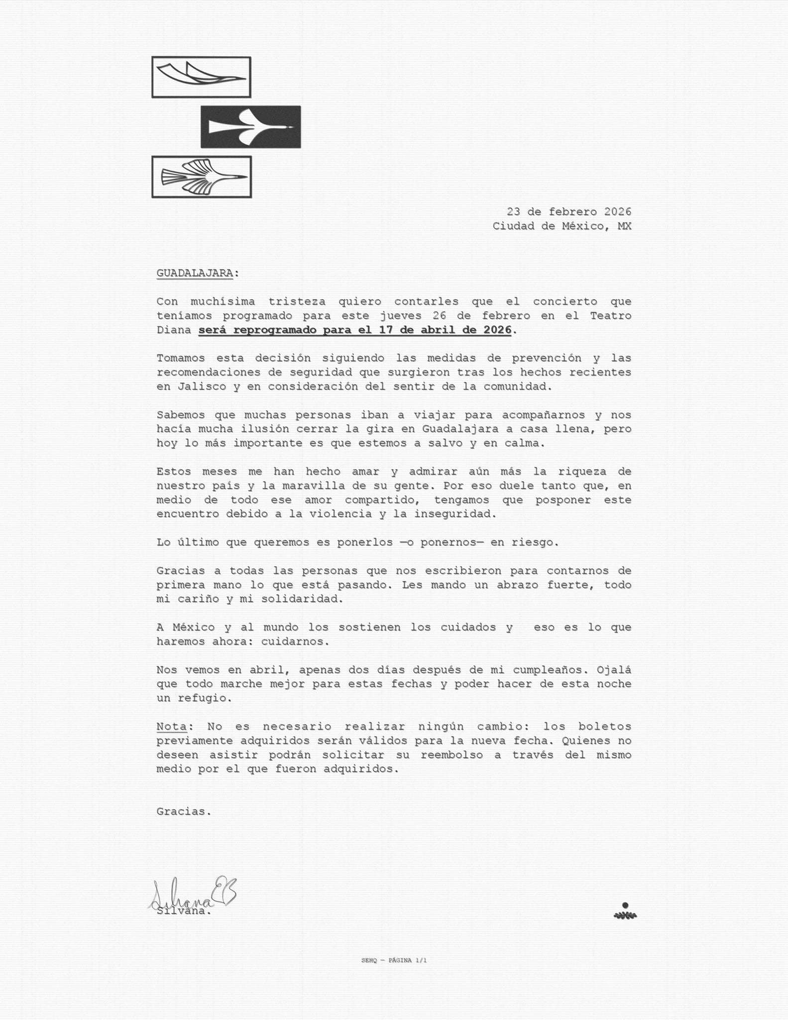 Silvana Estrada reprograma concierto en Guadalajara hasta abril