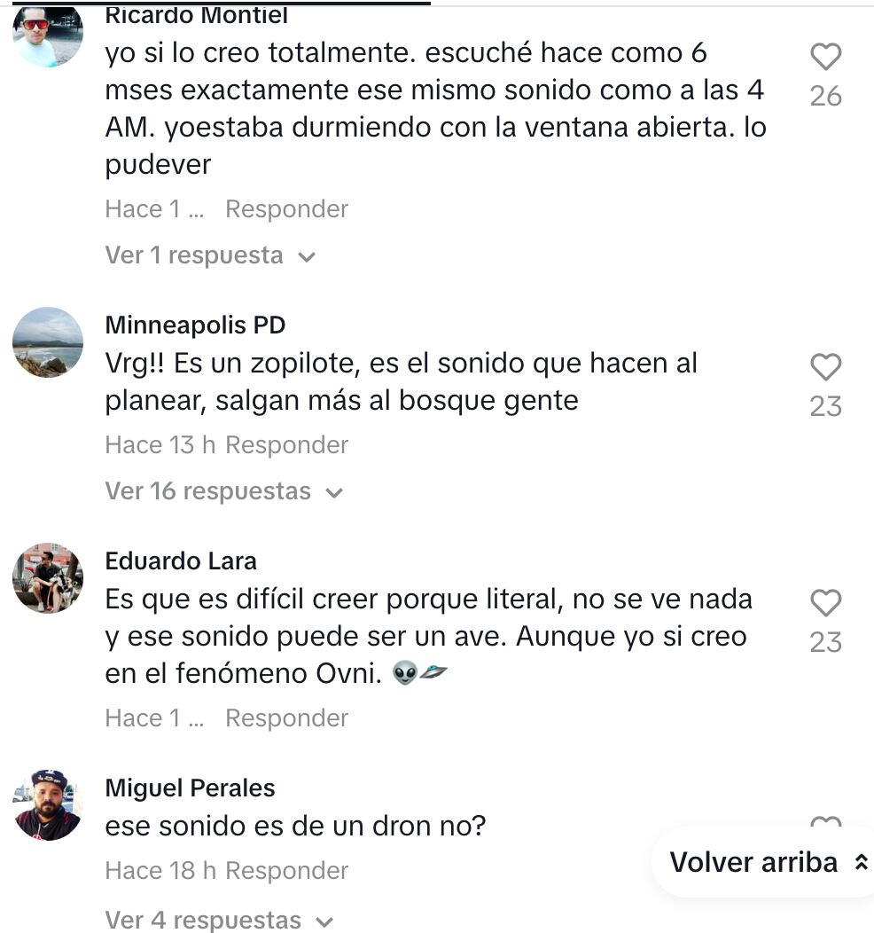Comentarios sobre el video en TikTok del supuesto OVNI en el cerro