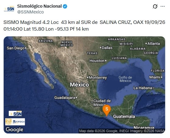 Sismo hoy sábado 19 de septiembre de 2026 en México: epicentro y magnitud de los últimos temblores