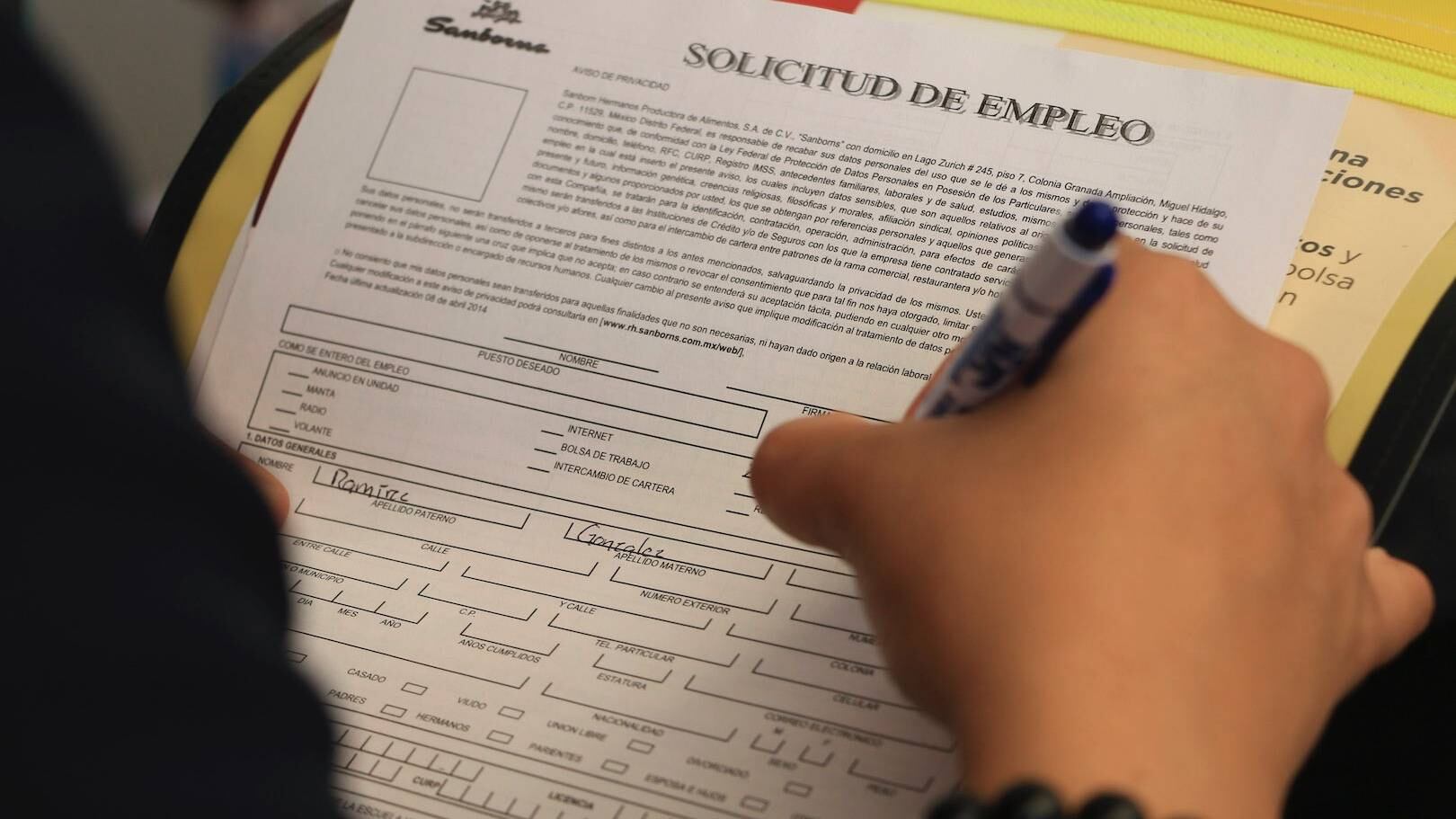 Solicitud de empleo. Reporte del IMSS