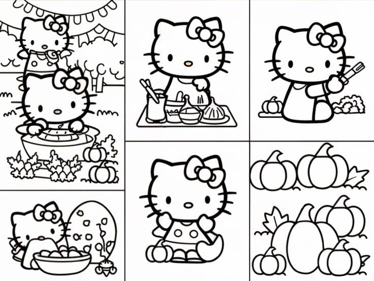 Dibujos de Hello Kitty por el Día de Acción de Gracias para colorear