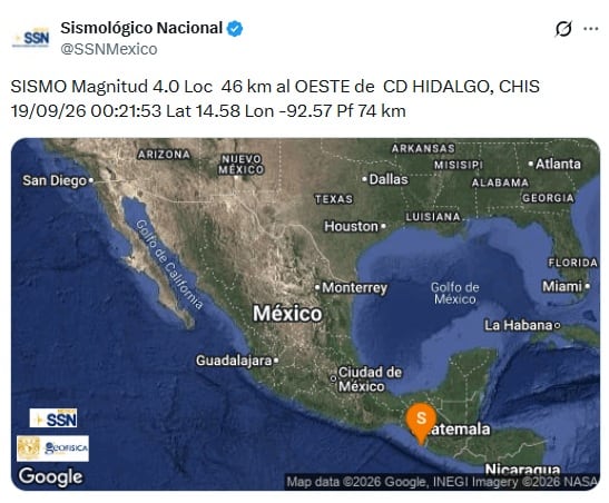Sismo hoy sábado 19 de septiembre de 2026 en México: epicentro y magnitud de los últimos temblores