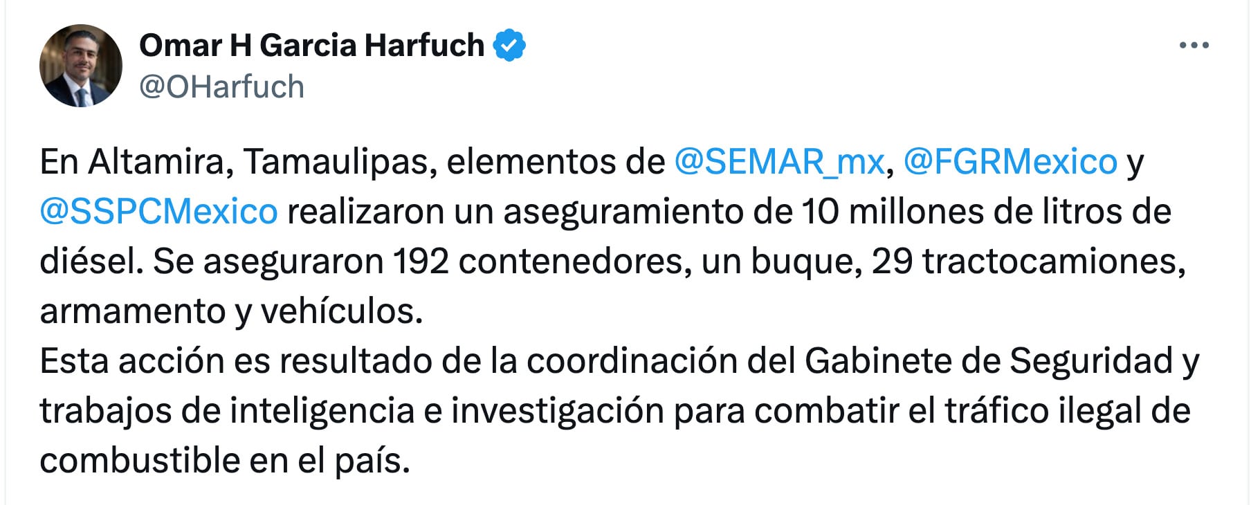 Buque con huachicol asegurado en Tamaulipas