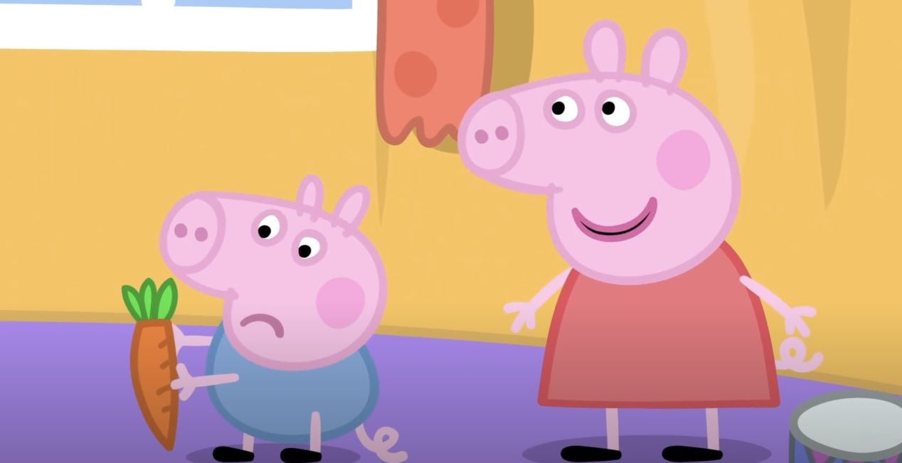 Peppa Pig y Rebecca Liebre comen zanahorias
