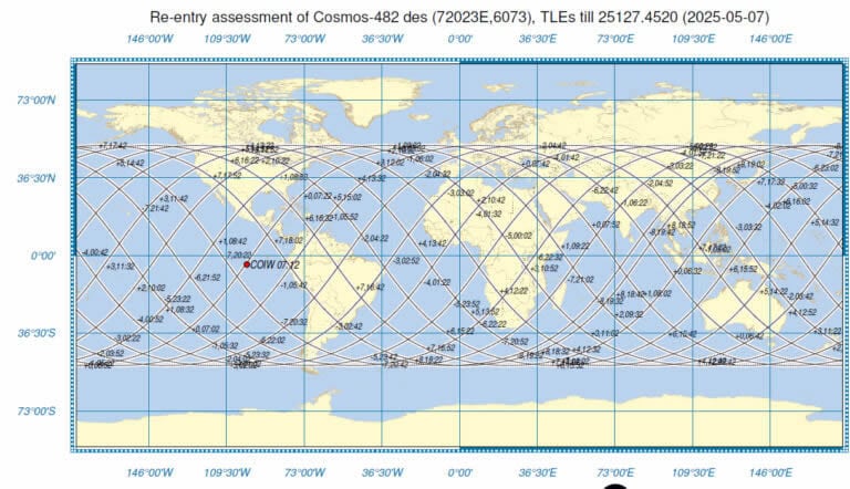 Mapa de impacto Kosmos 482