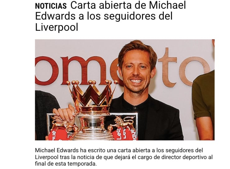Michael Edward, director deportivo del Liverpool FC, anunció su salida del club