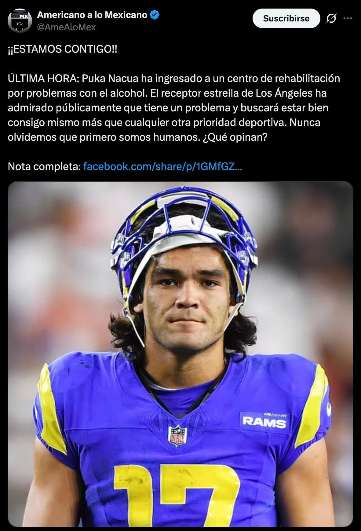 Reportan que Puka Nacua ingresó a rehabilitación por consumo de alcohol.