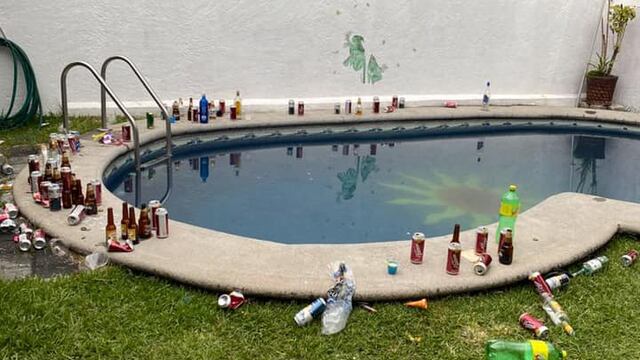 Sofía y sus amigos dejaron latas de cereza, botellas de alcohol y refresco tiradas por toda la propiedad