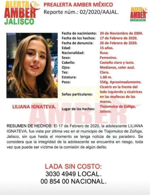 Ficha de Alerta Amber de Liliana Ignateva.