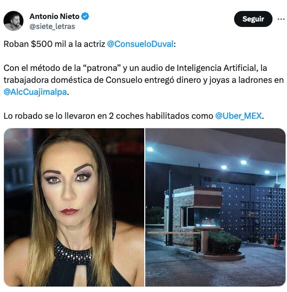Consuelo Duval fue estafada con 'La Patrona' por un audio hecho con Inteligencia Artificial.
