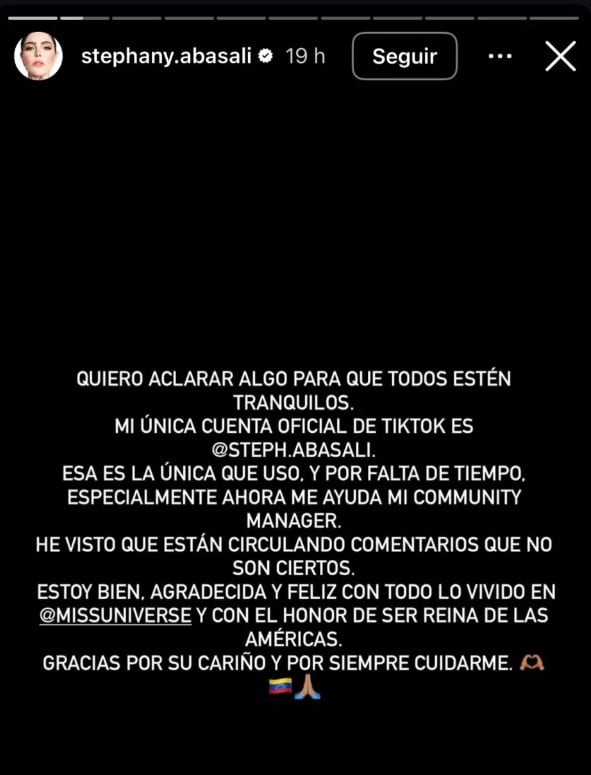 Acusan a Stephany Abasali, Miss Venezuela, de dar ‘likes’ a publicaciones contra Fátima Bosch