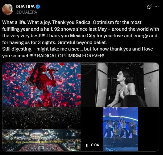 Dua Lipa agradeció a México por tres noches increíbles
