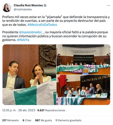 Claudia Ruiz Massieu responde a críticas de AMLO