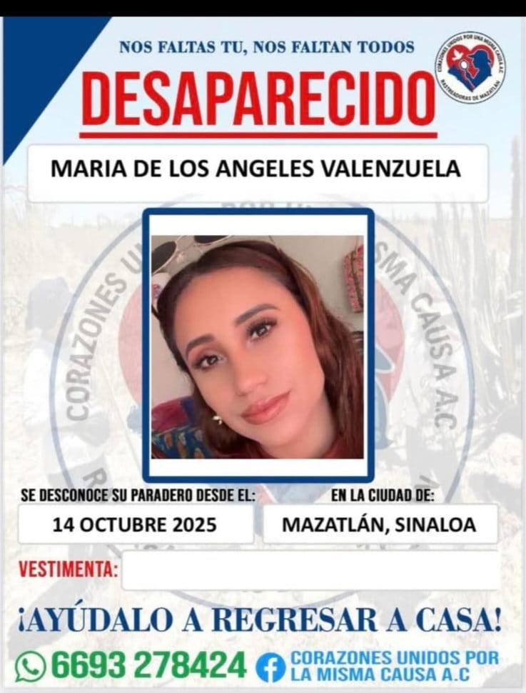 Boletín de desaparición de María de los Ángeles Valenzuela.