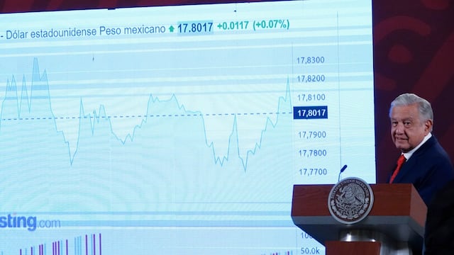 Andrés Manuel López Obrador muestra una gráfica con el precio del dólar