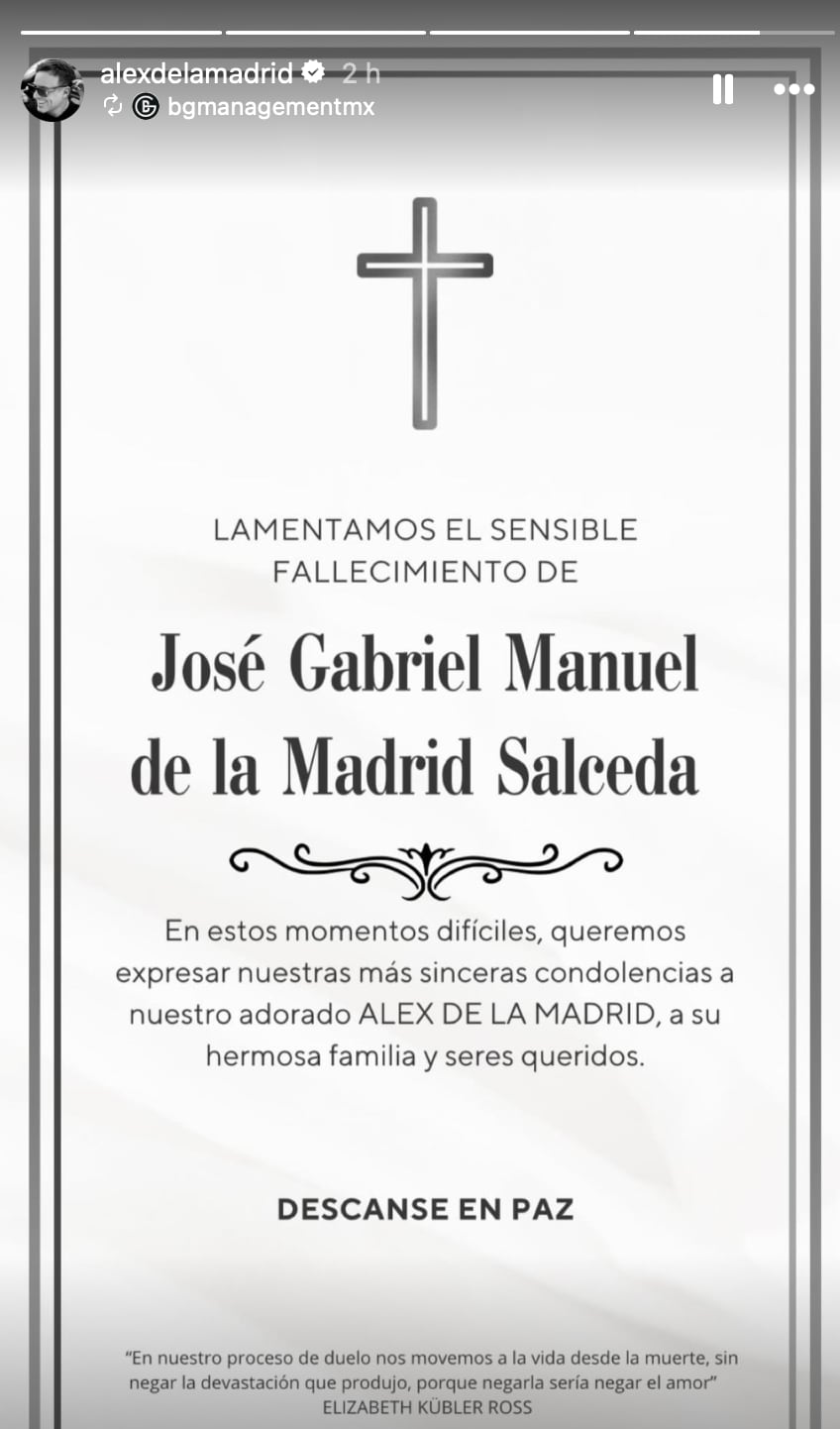 Alejandro de la Madrid está de luto por la muerte de su papá