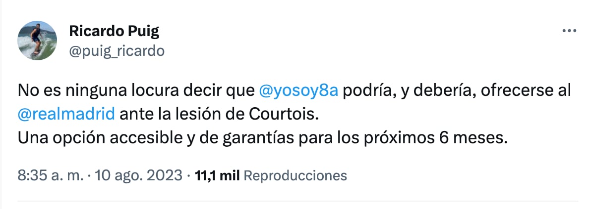 Tuit del comentarista Ricardo Puig