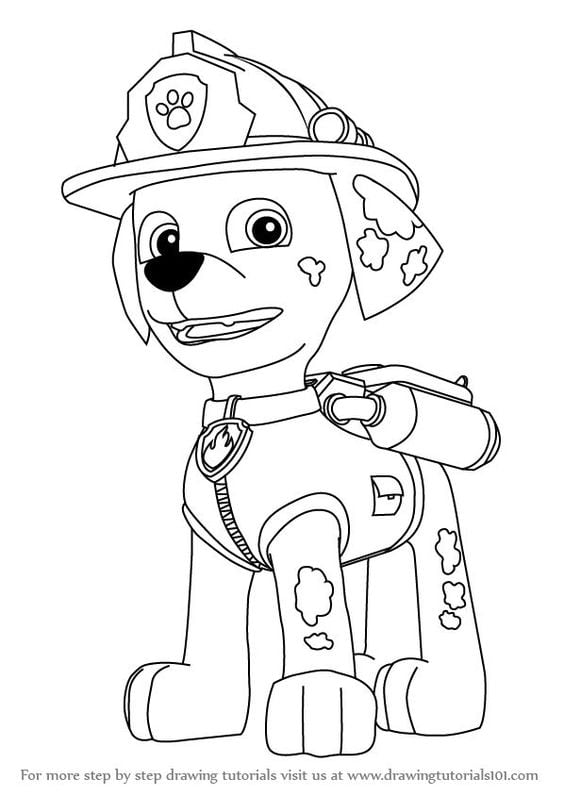 Dibujos de Marshall de Paw Patrol por el Día del Bombero para colorear