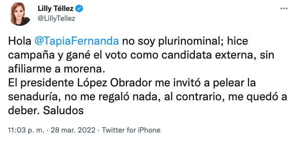 Lilly Téllez responde a Fernanda Tapia