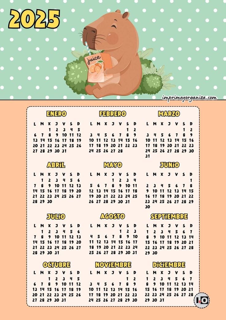 Calendario 2025 de capibara