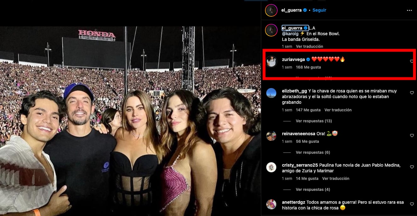 Alberto Guerra compartió una fotografía en el concierto de Karol G y Zuria Vega le comentó