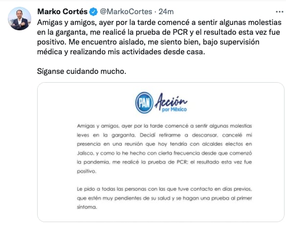 Marko Cortés da positivo a Covid-19