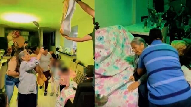 Abuelita es empujada a la hora de la piñata