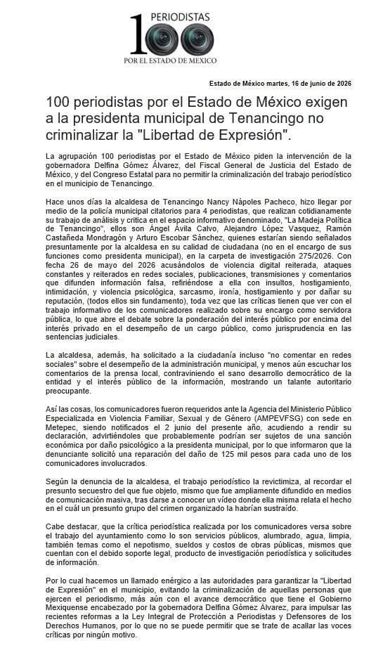 Periodistas denuncian criminalización de la alcaldesa de Tenancingo