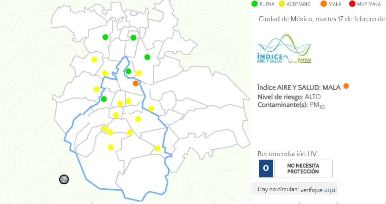 Calidad del aire hoy martes 17 de febrero