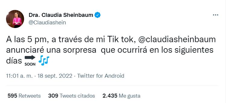 Claudia Shienbaum, jefa de gobierno de la CDMX ‘centennial’ dará anuncio sorpresa en TikTok