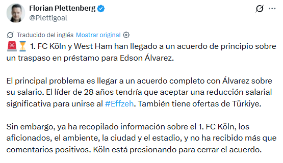 Edson Álvarez llegaría al FC Köln de la Bundesliga.